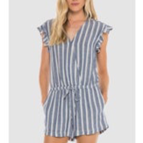 Cloth & stone linen blue striped romper - Picture 6 of 7